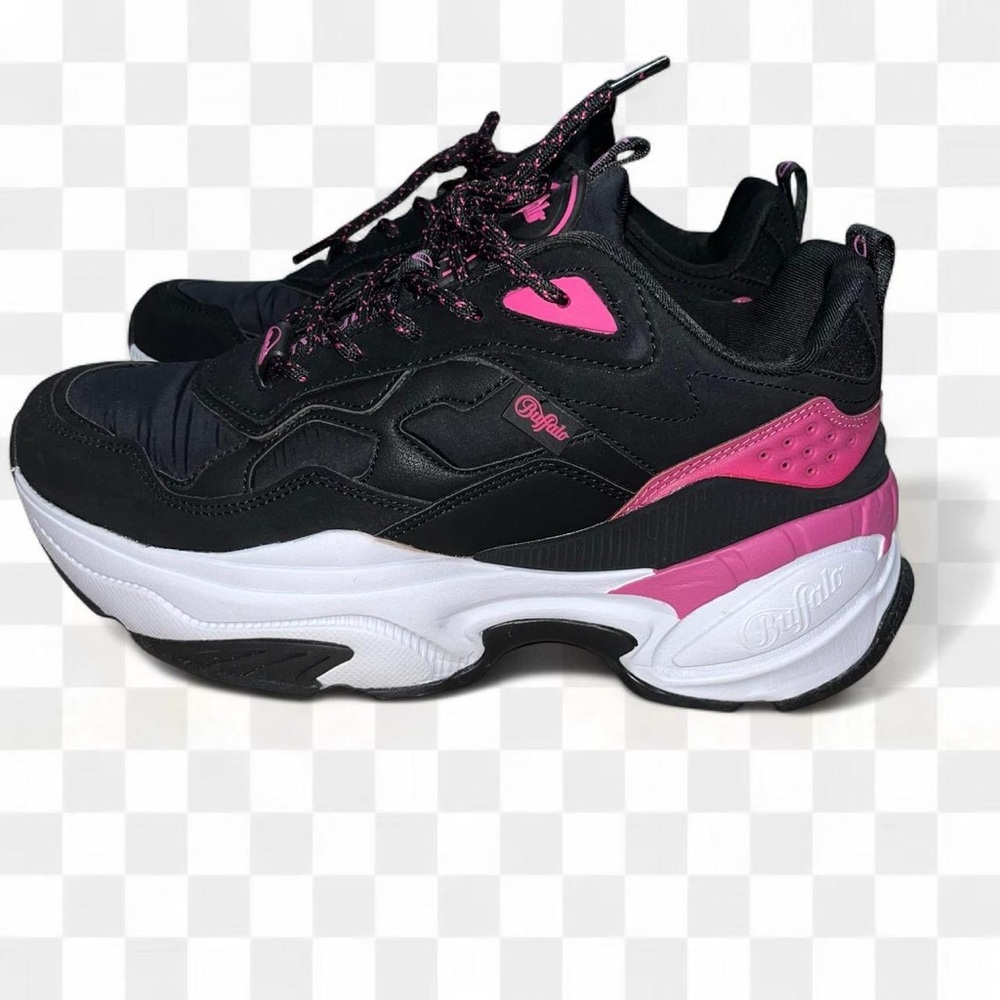 black & pink buffalo platform sneakers